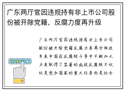 广东两厅官因违规持有非上市公司股份被开除党籍，反腐力度再升级