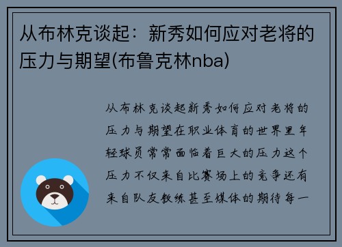 从布林克谈起：新秀如何应对老将的压力与期望(布鲁克林nba)